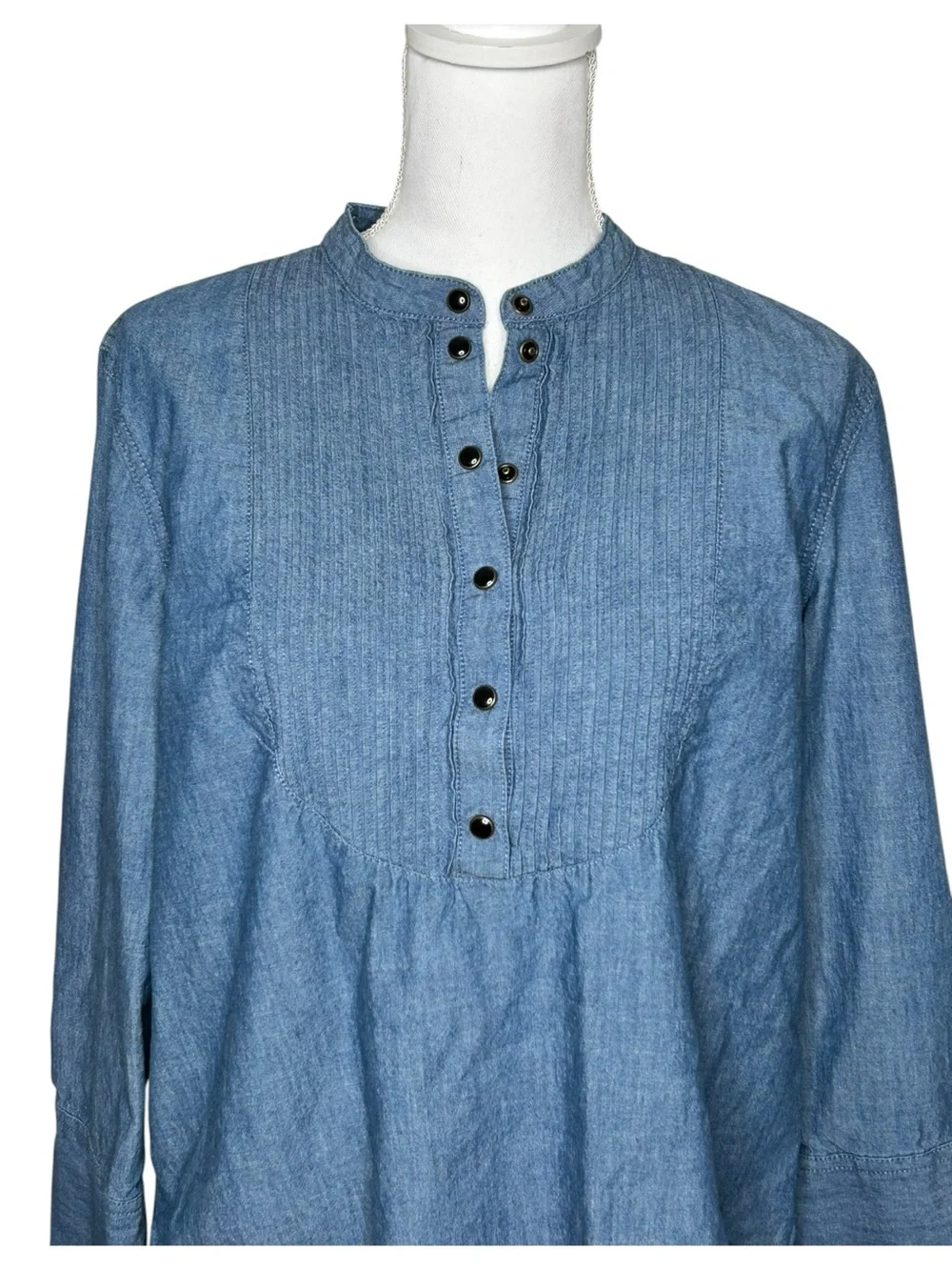 J.Crew Classic-fit Chambray Tuxedo Popover Shirt Classic Coastal Sz 12